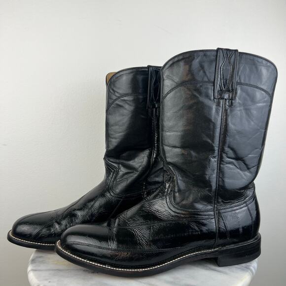 Herencia Exotic Genuine Eel Skin Black Leather Western Cowboy Boots (Sz 11) main image 7